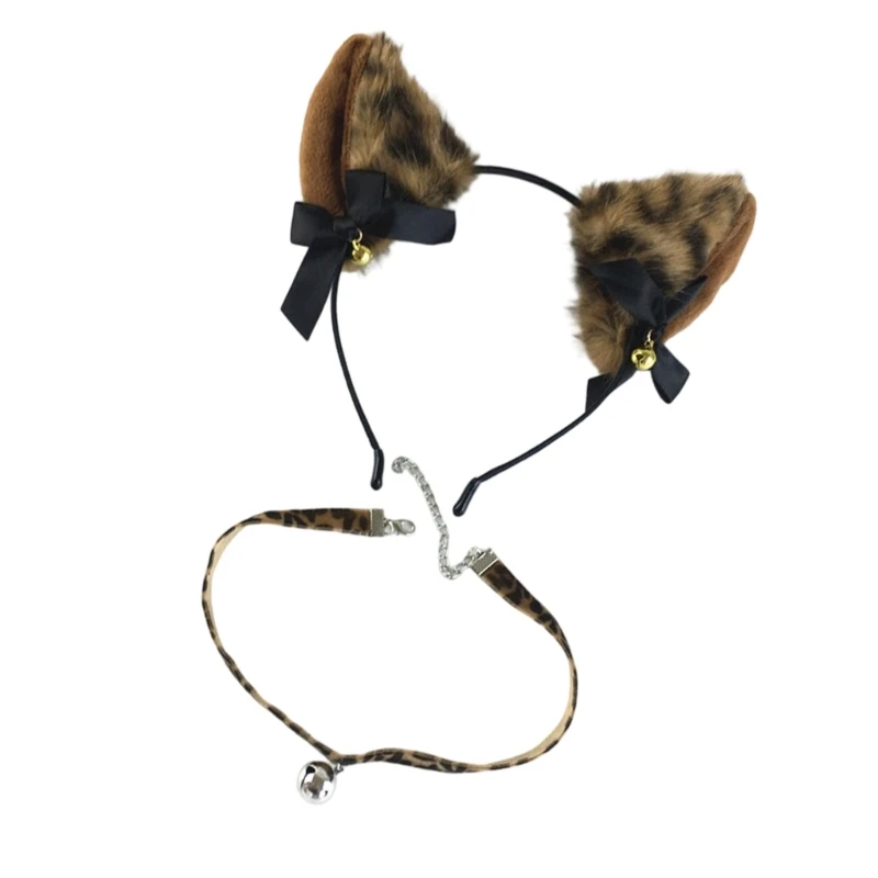 Kattenoren Hoofdband en bellenhalsband Set Kattenkostuumaccessoires Halloweenfeest Cosplaykostuums voor dames en meisjes