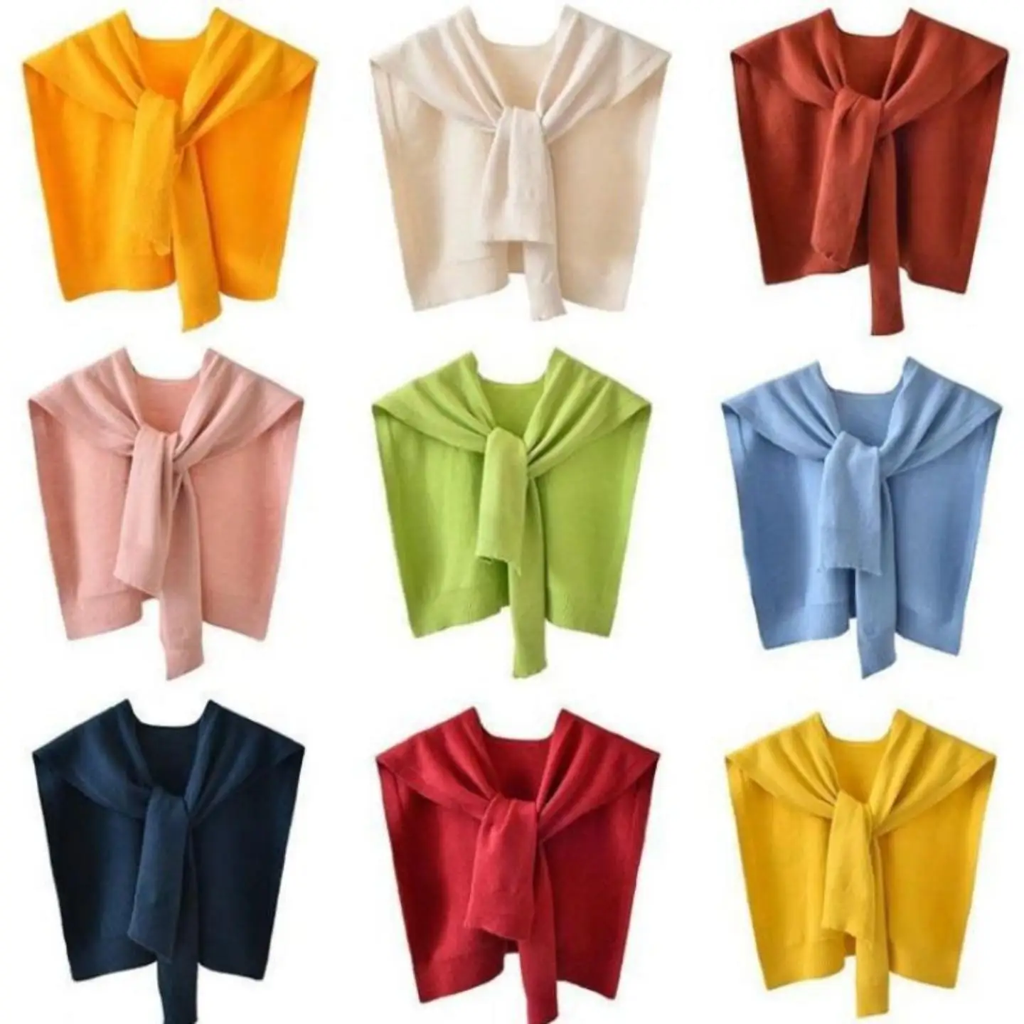 

Spring Autumn Knitted Shawl Women's Pure Color Thin Cardigan Summer Tied Neck Scarf Polyester Fiber Wrap for Casual Wear