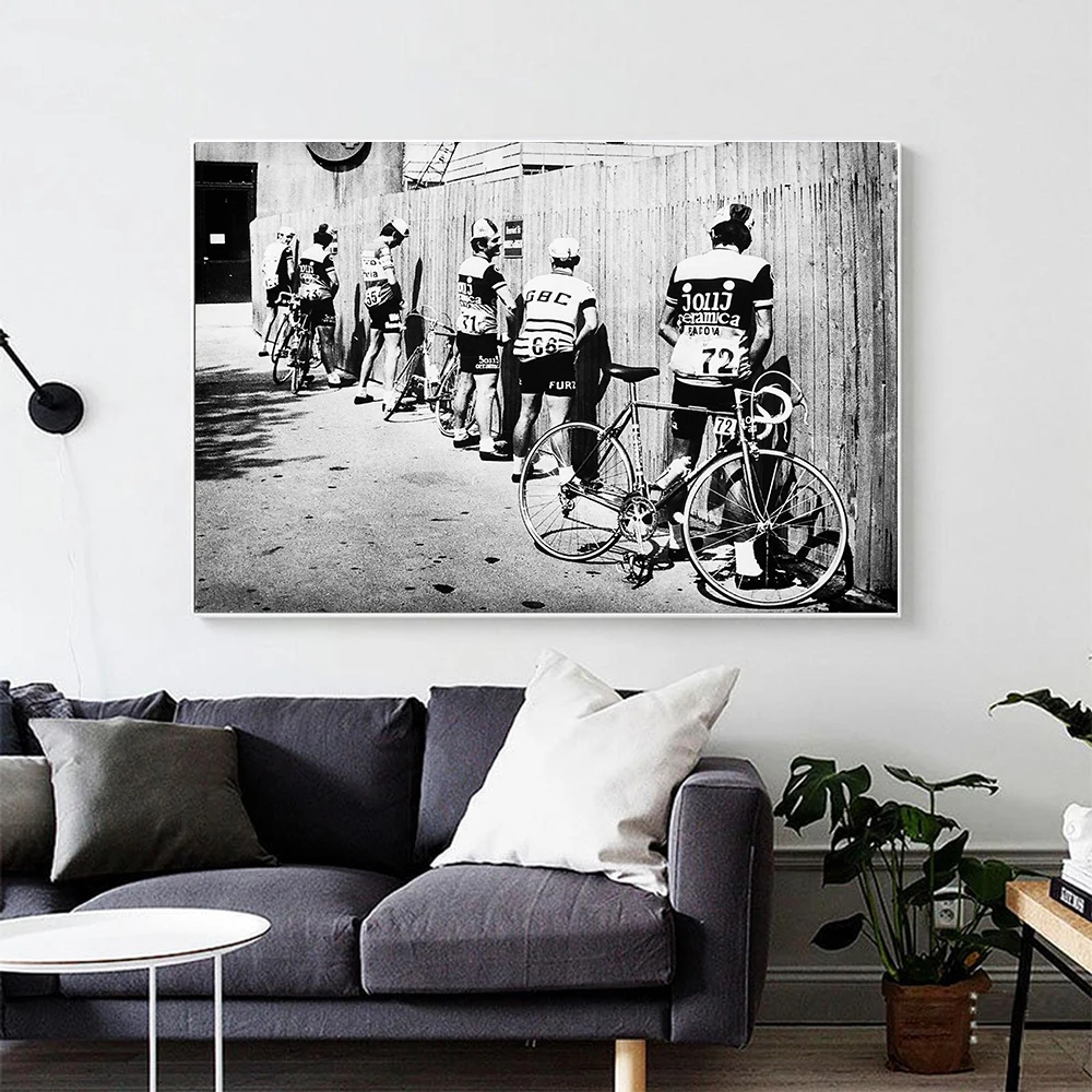 Black and White Bicycle Cyclist Print Bike Vintage Photo Poster Gift for Bathroom Decor Men Peeing Pissing Road Cycling Wall Art