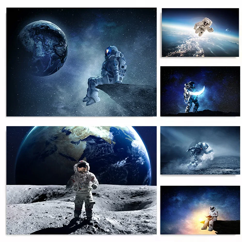 Modern Spaceman Planet Astronaut Children's Room Blue Technology Living Room Decoration Painting Home Room Decoration