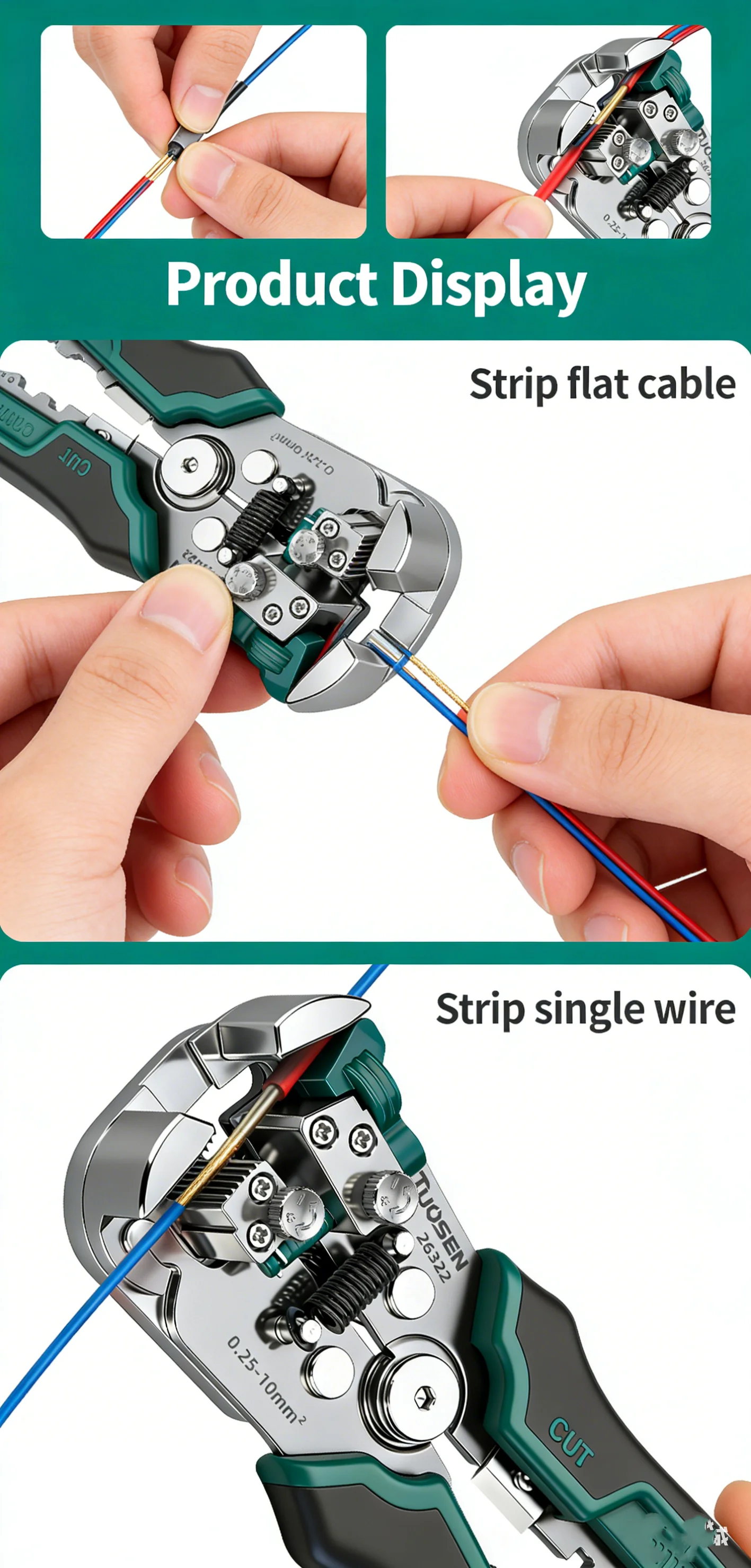 TUOSEN 2-in-1 Abisolierzange und Crimpzange Automatischer Kabelabisolierer für Elektrische Anschlussarbeiten – Detail 11