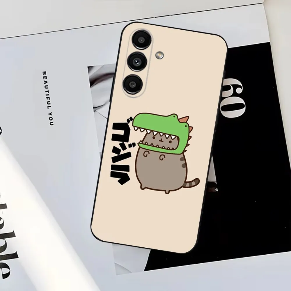 Kawaii Cat P-Pusheen Phone Case For Samsung S25,S24,S23,S22,S21,S20,S10,Ultra,Plus,Lite,FE,Soft Silicone Black Cover