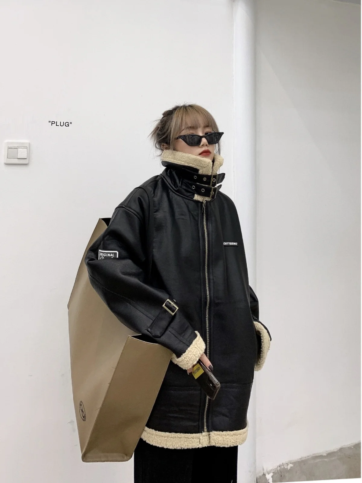 

Хлопковая куртка с мехом ягненка в стиле ретро, женская модная свободная посадка, мотоциклетное пальто в американском стиле, уличная одежда, длинная молния све