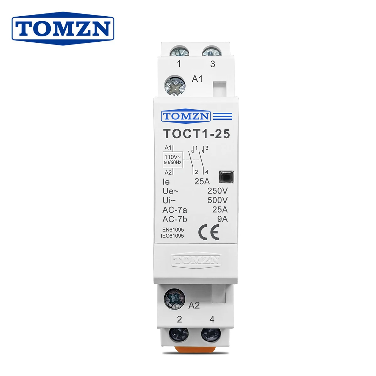 TOMZN TOCT1 2P 25A 220V 110V 24V COIL 50/60Hz Din Rail Household AC Modular Contactor 2NO