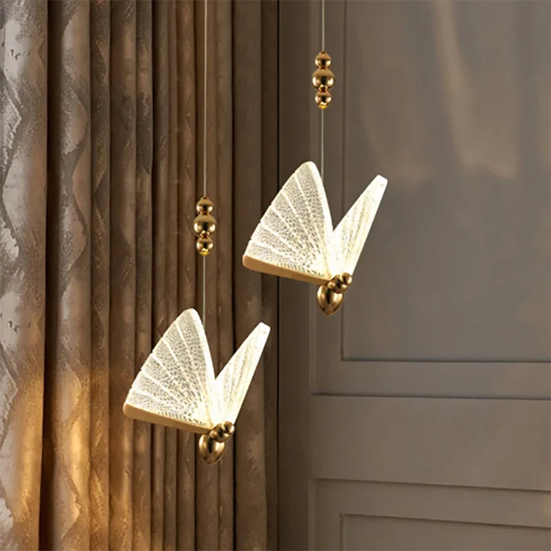 

Modern Butterfly Shape Chandelier Lighting For Living Room Stair Light Bedroom Bedside Lamps Rotating Stair Long Chandeliers