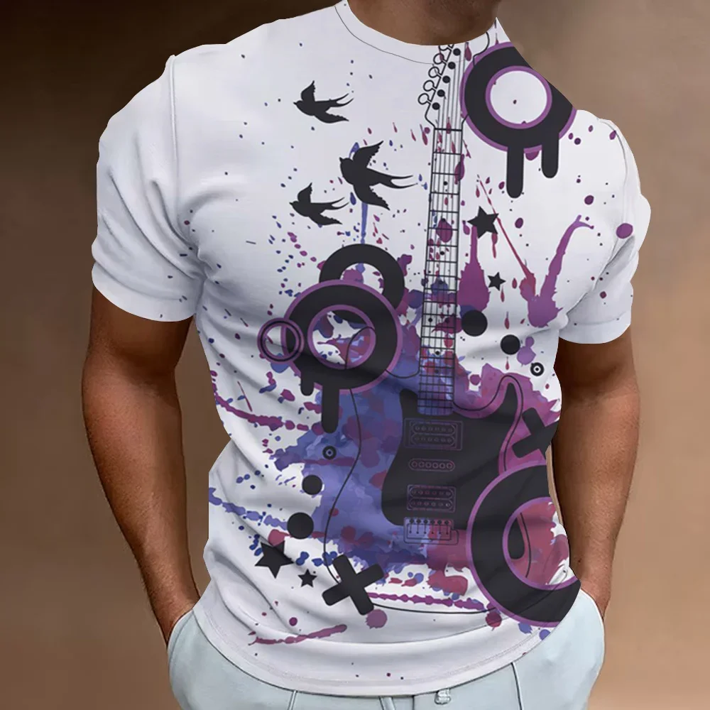 Retro Men\'S T-Shirt 3d Music Notes Printed Men Clothing Daily Casual Short Sleeve Street Designer Tees Loose Oversized Tops