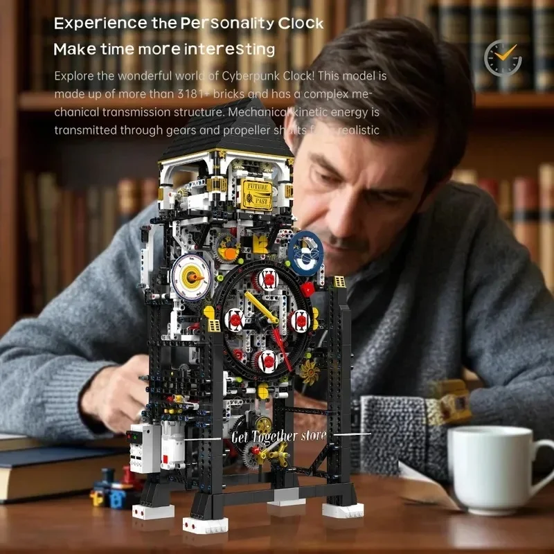  Mould King 10159 Technical Clock Toys Motorized Cyberpunk Clock Building Block Assembly Time Caculator Brick Creative Toy Gift