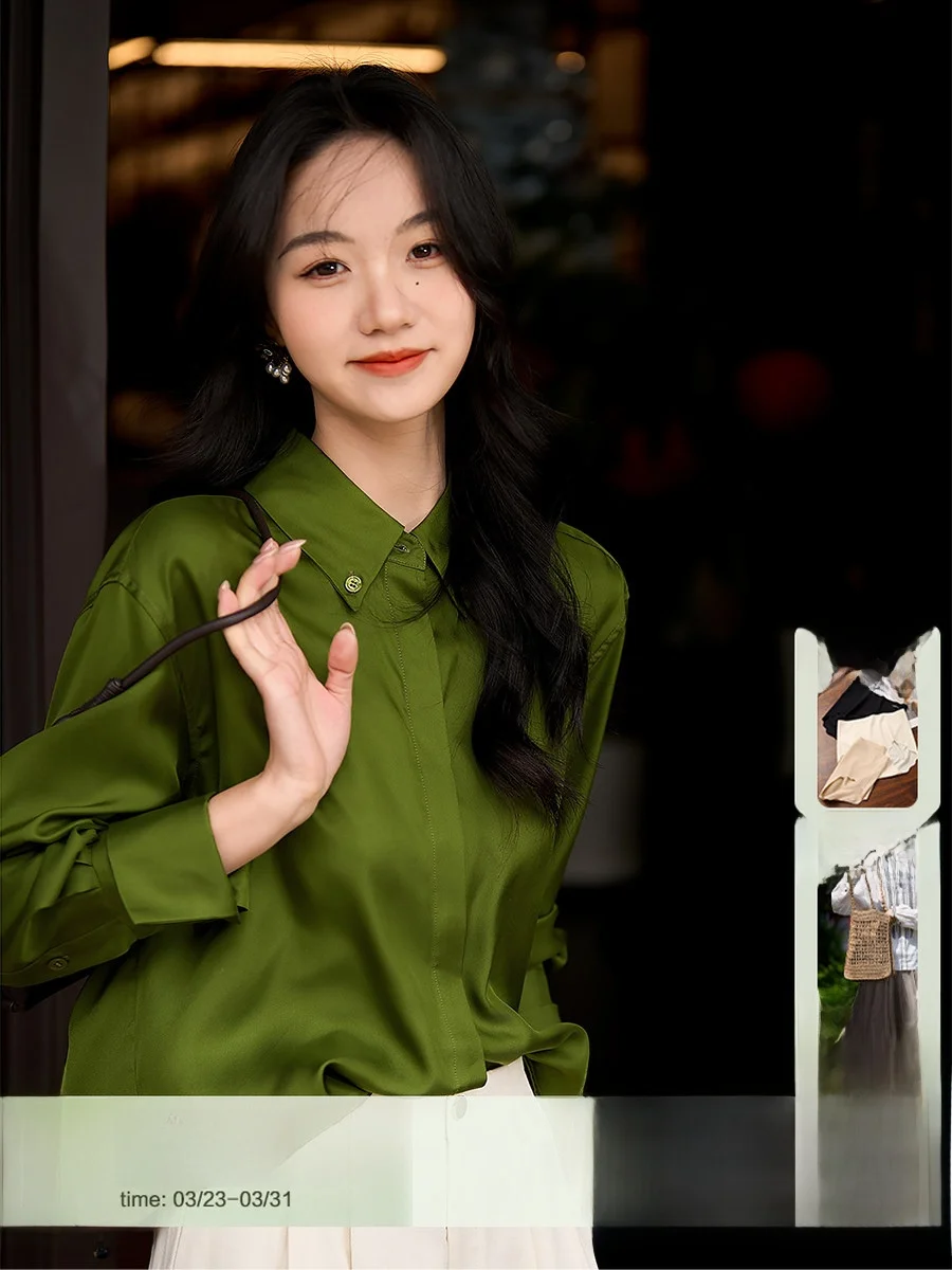 

Kamir een Silk irt Long Sve ort Sle Women's New Faion Spring 2026 Straight Cut OL Sle Button Detail