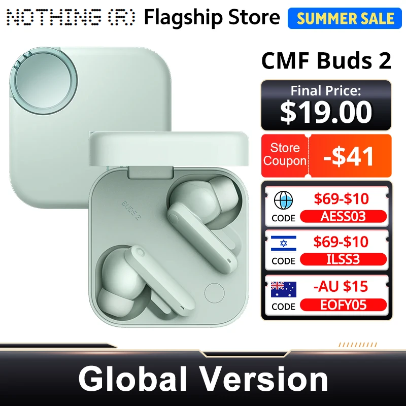 CMF Buds 2 Hasta 13,5 horas de reproducción continua Controlador PMI de 11 mm con Dirac Opteo ™ Tecnología de voz clara de 6 micrófonos ANC híbrido de 48 dB