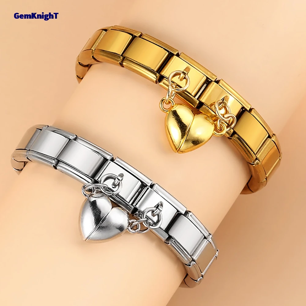 Italian Charm Link DIY Making Removable Magnetic Attraction 1 Pair Heart Beads Fit 9mm Stainless Steel Bracelet Fashion Jewelry