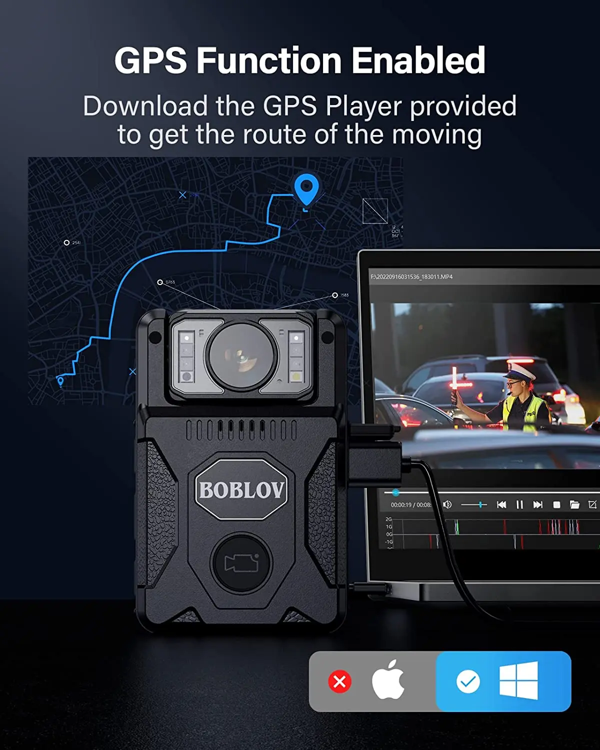 BOBLOV M7 1080P HD Minikamera 4000 mAh Camcorder 128 GB GPS Bodycam Polizeikamera 180 ° Rotierende Fahrradkameras Sport DV Auto DVR Cams – Detail 3