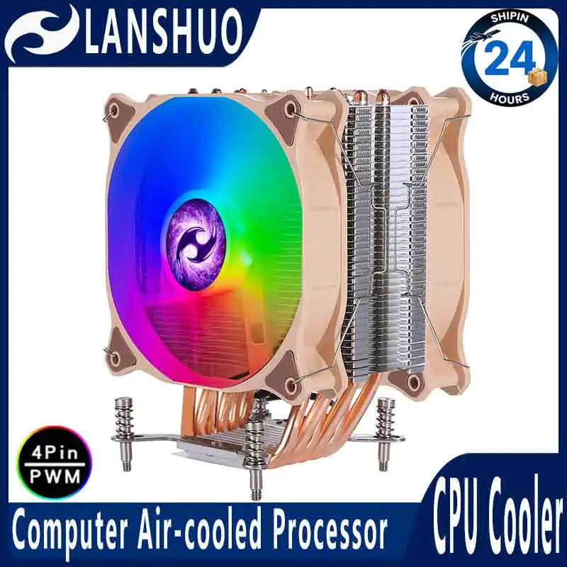 

Кулер для процессора LANSHUO, совместимый с LGA115X, 1200, 1700, X79, X99, E5, 1851, 2011, воздушное охлаждение для компьютера, вентилятор 120 мм, 4/6 тепловых трубок
