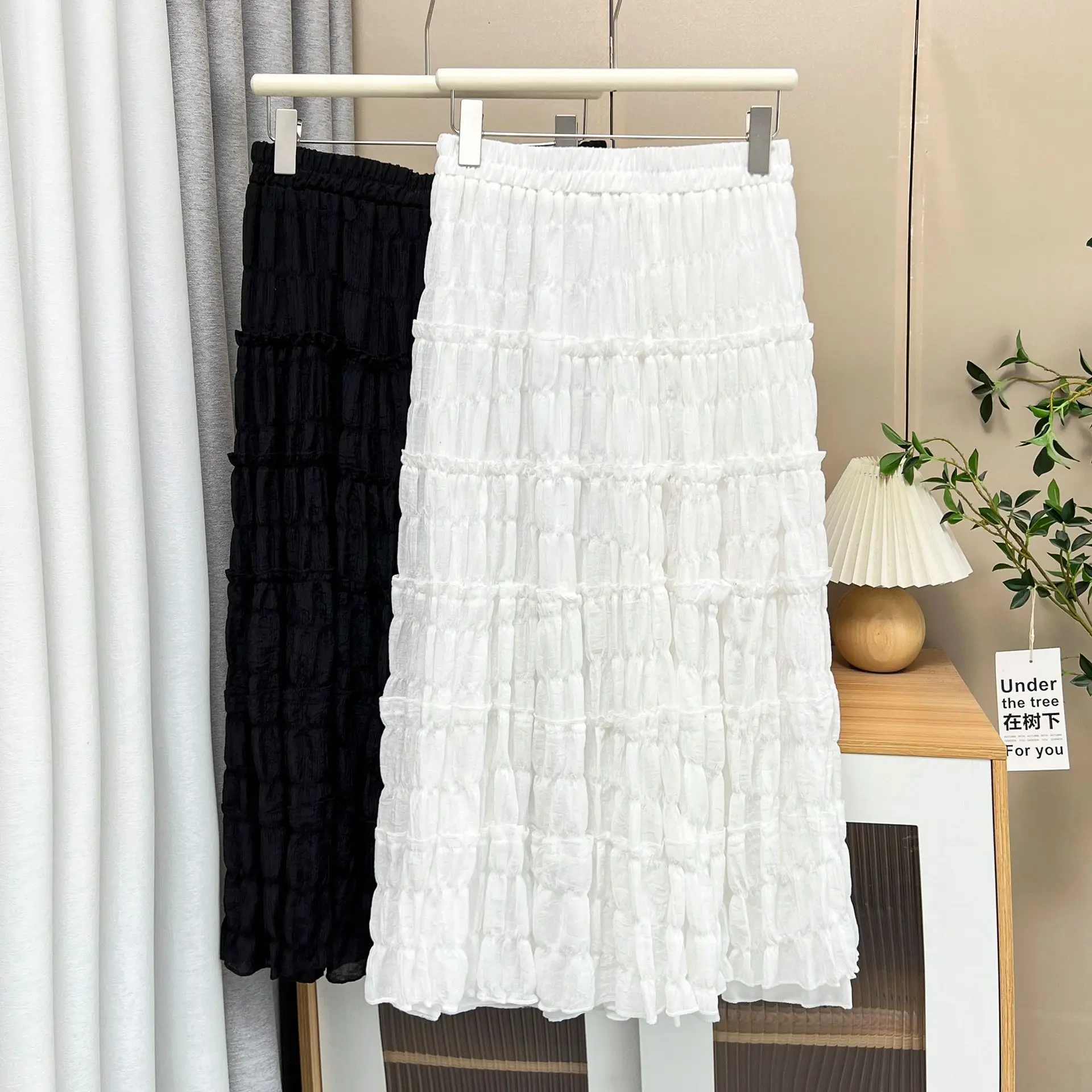 

100kg Summer Long Skirts New Temperament Elastic Waist Plus Size Women Leisure Fairy Cake Skirt 8408