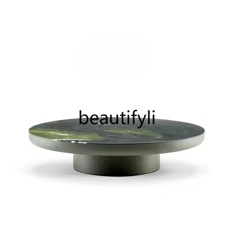 Italian light luxury modern minimalist high sense natural luxury stone avocado green round living room coffee table