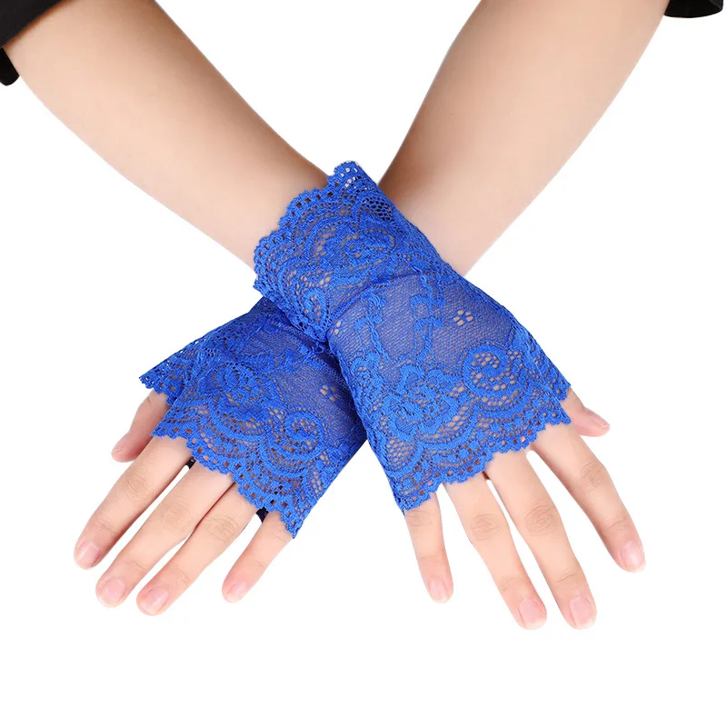 Gants courts en dentelle pour femmes, protection solaire, demi-doigt, étiquettes couvrant les cicatrices, Cosplay, danse, élastique, respirant