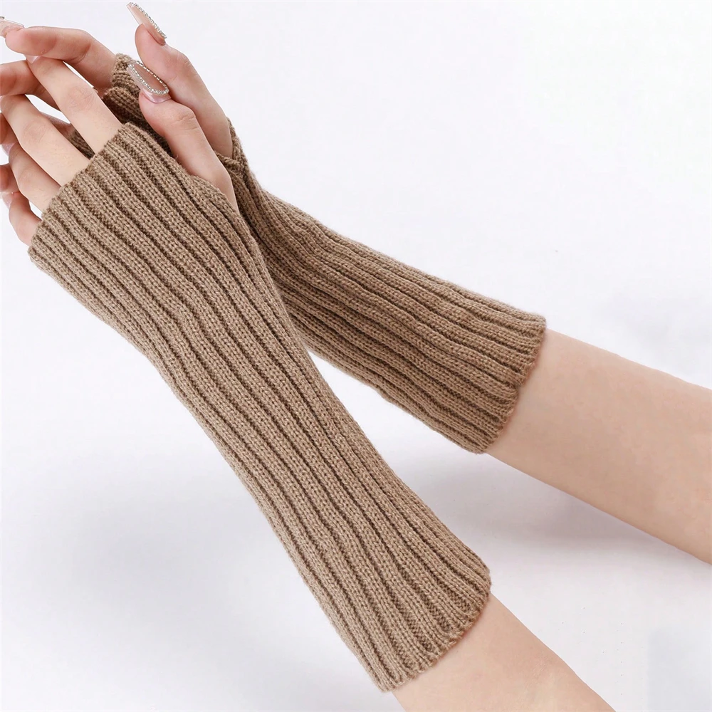 1 زوج المرأة قفازات طويلة بدون أصابع موضة معطف شتوي القفاز الذراع كم قفازات ناعمة عادية #4