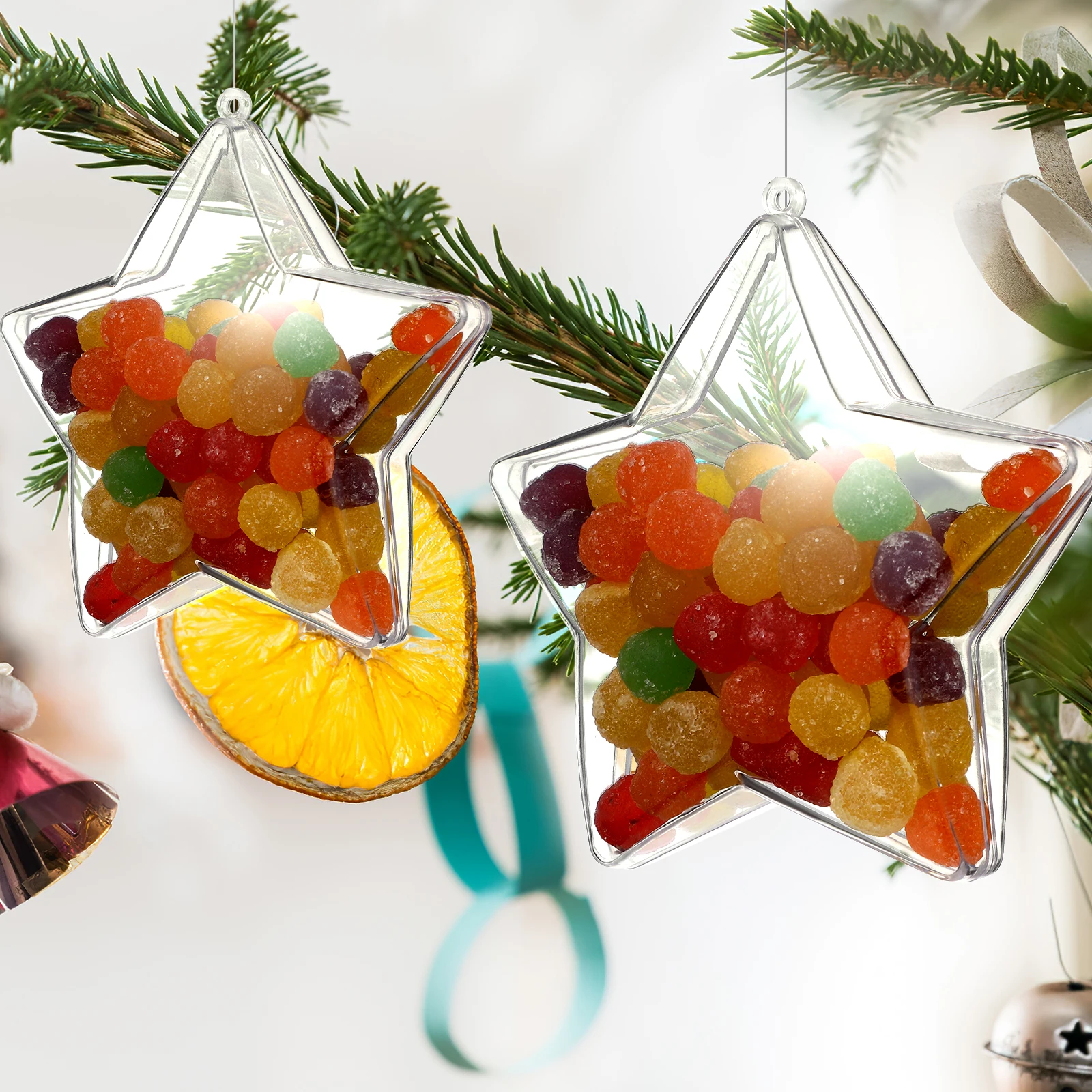 

20pcs Clear Plastic Fillable Star Ornament Wedding Christmas Party Decoration Diy Candy Box Transparent Craft Hanging Ball For