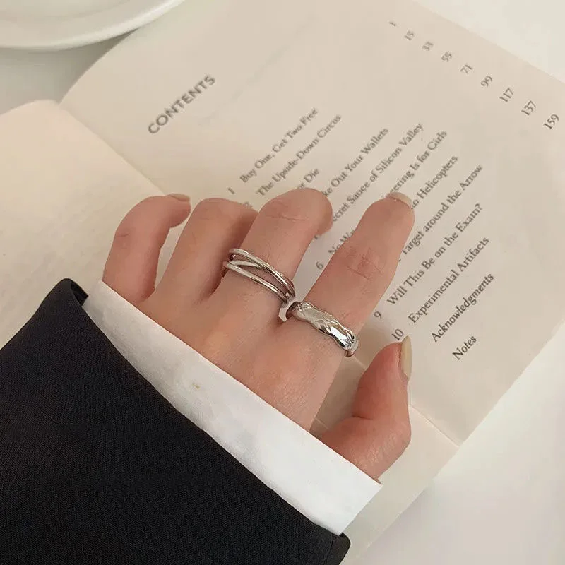 A Minimalist Design With A Double Layered Crossover Set For Women's Instagram Trendy Fashion Personality Adjustable Index Ring