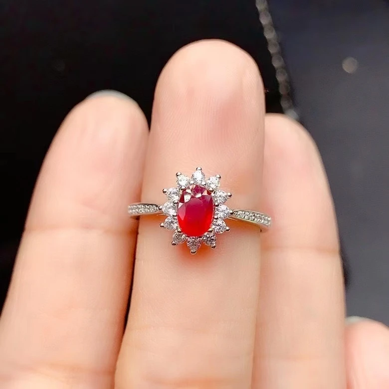 

Classic 925 Silver Ruby Ring for Wedding 4mm*6mm Narural Ruby Silver Ring Sterling Silver Ruby Jewelry