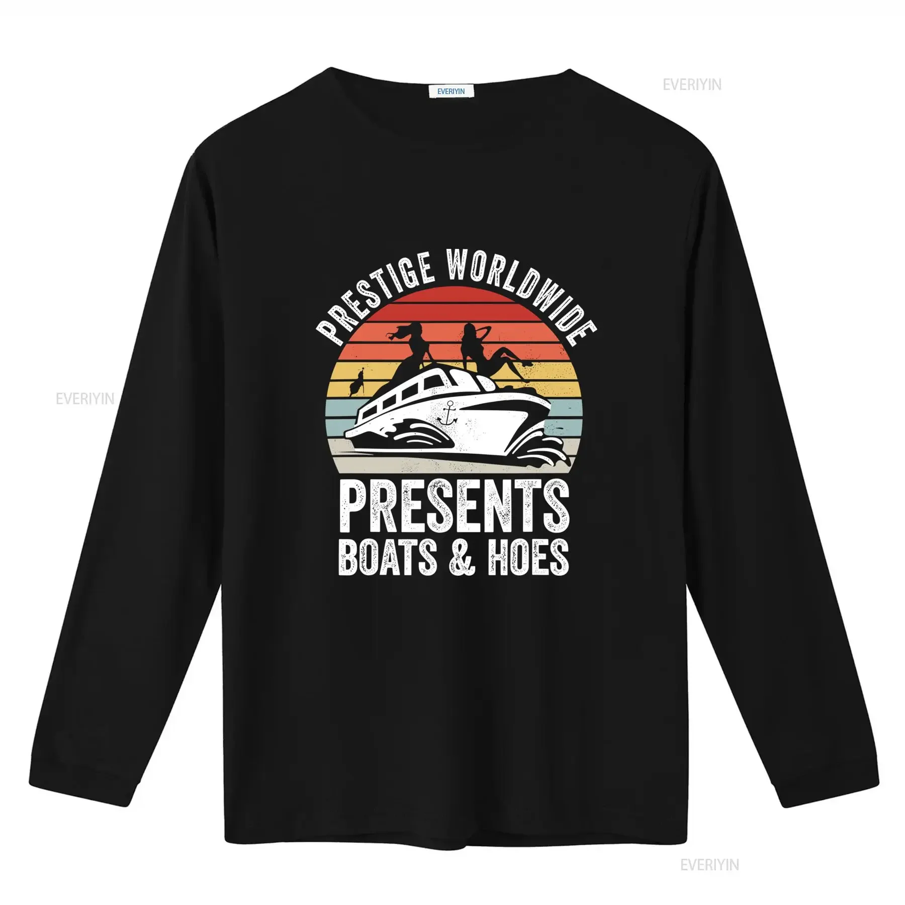 Prestige Worldwide Presents Boats And Hoes Retro Sunset Design Funny Party Boat T Shirt vintage Washed Stylish Slightly