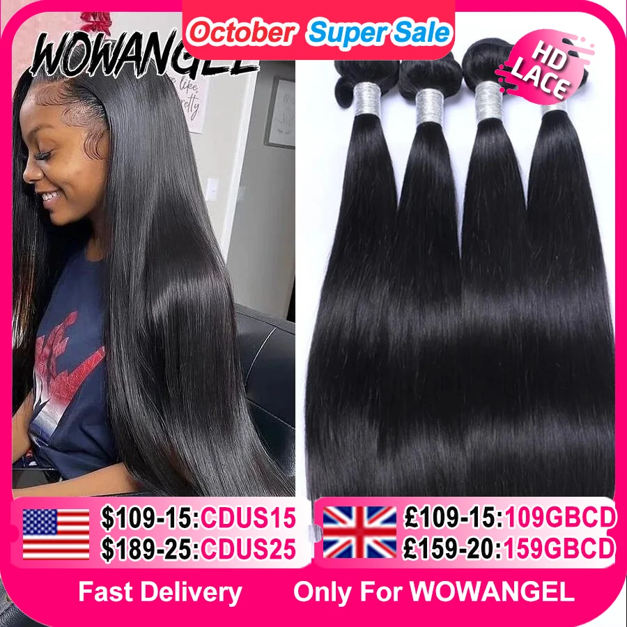 Wow Angel 28 fasci di capelli umani diritti dell'osso da 30 pollici 1/3/4 pezzi 10A estensioni dei capelli remy peruviani fasci di tessuto capelli vergini