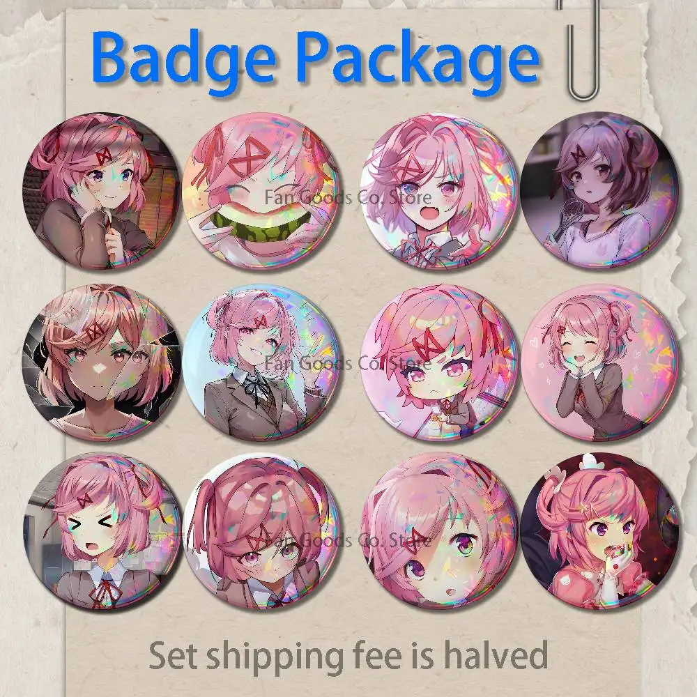 Cute DDLC N-Natsuki Brooches for Backpack Accessories 25,32,44,58,75mm Round Enamel Pins 2-piece set Cartoon Anime Badge