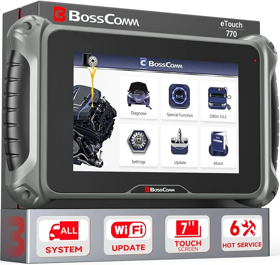 

Диагностический сканер BOSSCOMM eTouch770, все системы 6, сервис (сброс масла, ABS, дроссельная заслонка, SAS, EPB, BMS), диагностический сканер OBD2 с