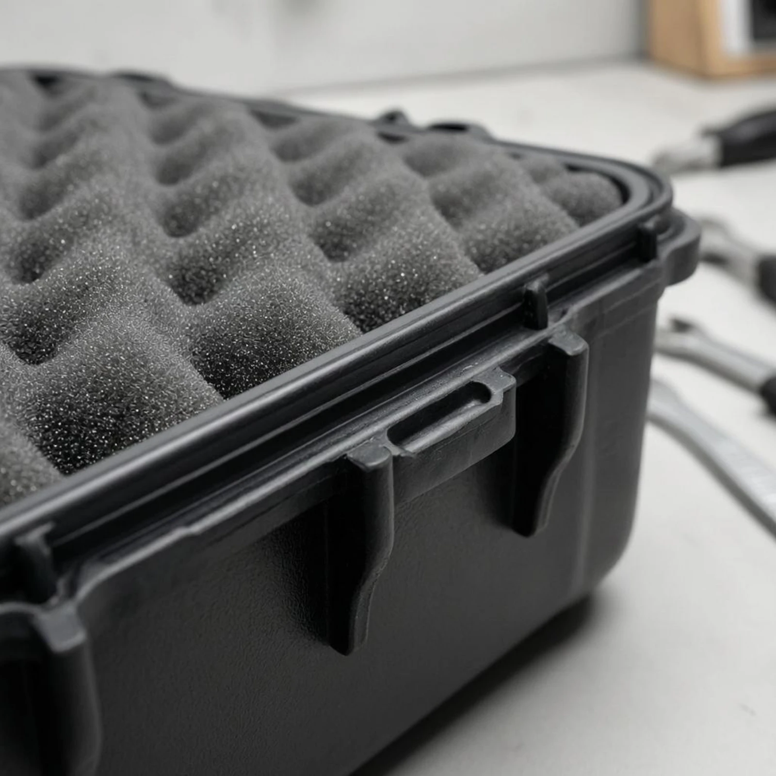 Protective Storage Case Locking Latches Foam Lined Case Portable Equipment Box Black Heavy Duty