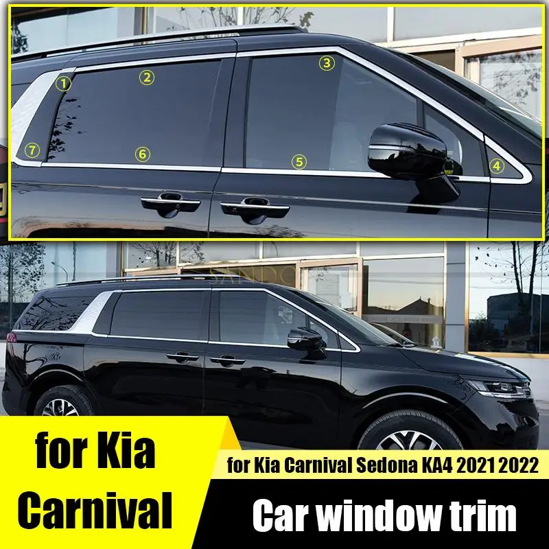 car window stainless steel chrome-plated silver exterior window trim modification for Kia Carnival Sedona KA4 2021 2022