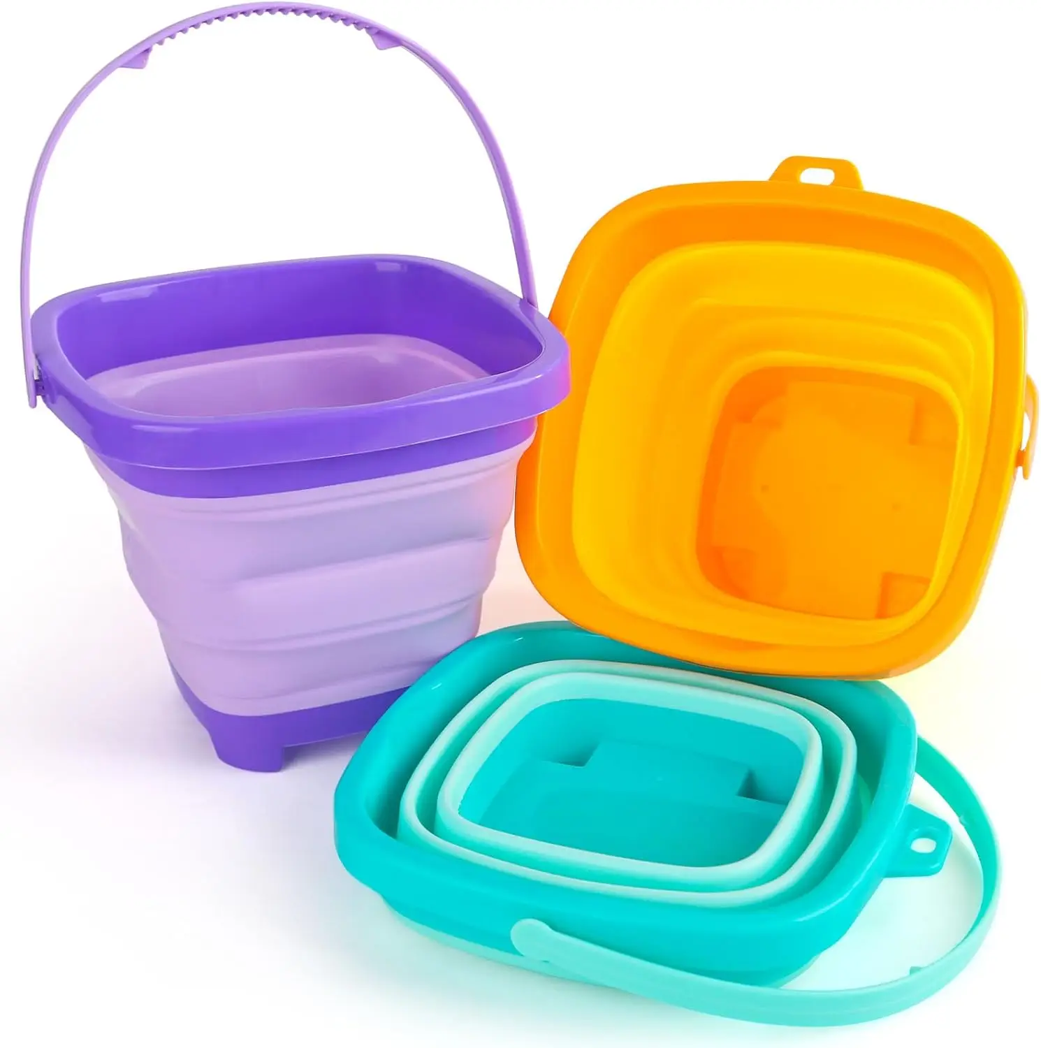 

3Set Collapsible Beach Buckets, Foldable Sand Toys, for Kids Toddlers Outdoor Activities, Beach Fun Summer Vacation, Camping Gea