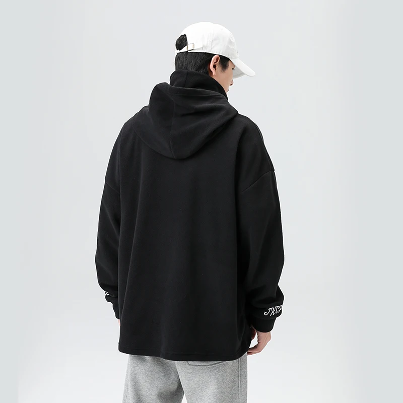 Japan Style Casual O-Neck 2024 Spring Autumn Black Hoodie Sweatshirt Men\'S Thick Fleece Hip Hop Skateboard Streetwear Clothes