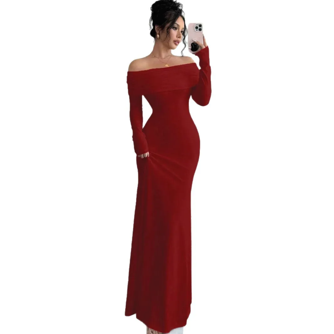 الموضة الفرنسية الجديدة قطعة واحدة طوق سليم صالح ارتفاع الخصر فستان مأدبة مثير