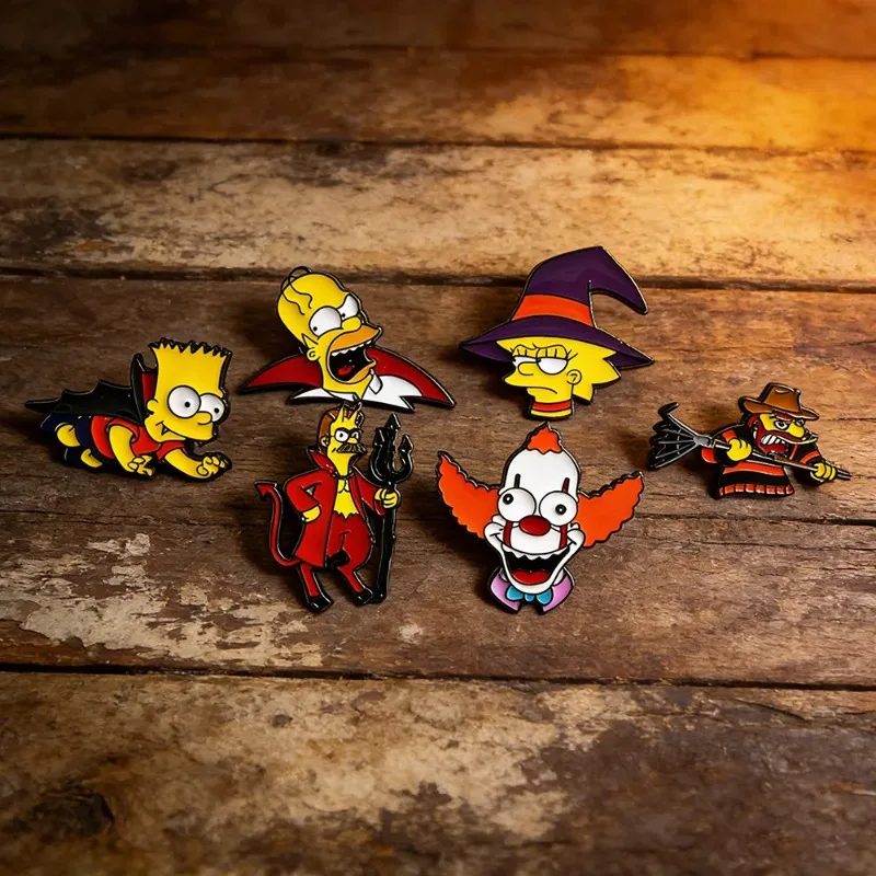 New 6pcs The Simpsons Sorceress Cartoon Enamel Pins Set Metal Brooches for Backpack Bag Fashion Cute and funny Badges Collection