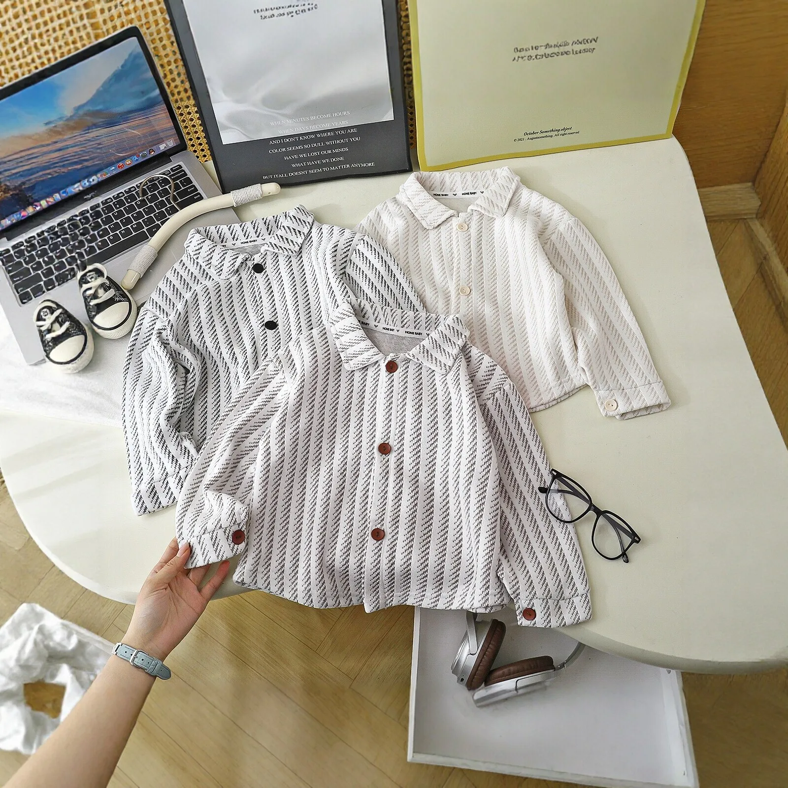 Kids Soft Classic Turn Down Collar Striped Shirt Spring Autumn Baby Long Sleeve Top Kids Preppy Jacket