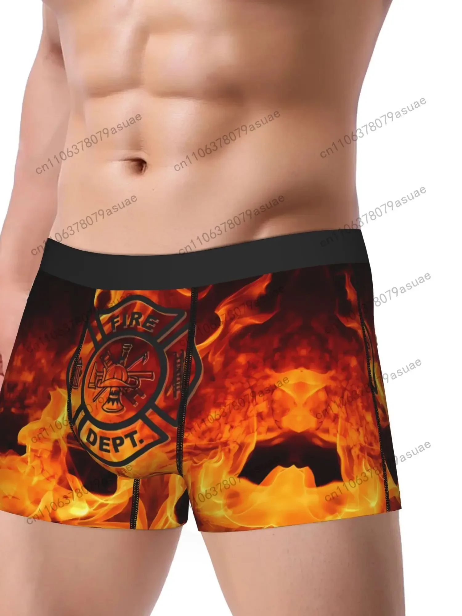 Firefighter Cross Boxer Briefs - Vibrant Fire Department Design Polyester Medium Stretch Comfort Fit Underwear for Me Black