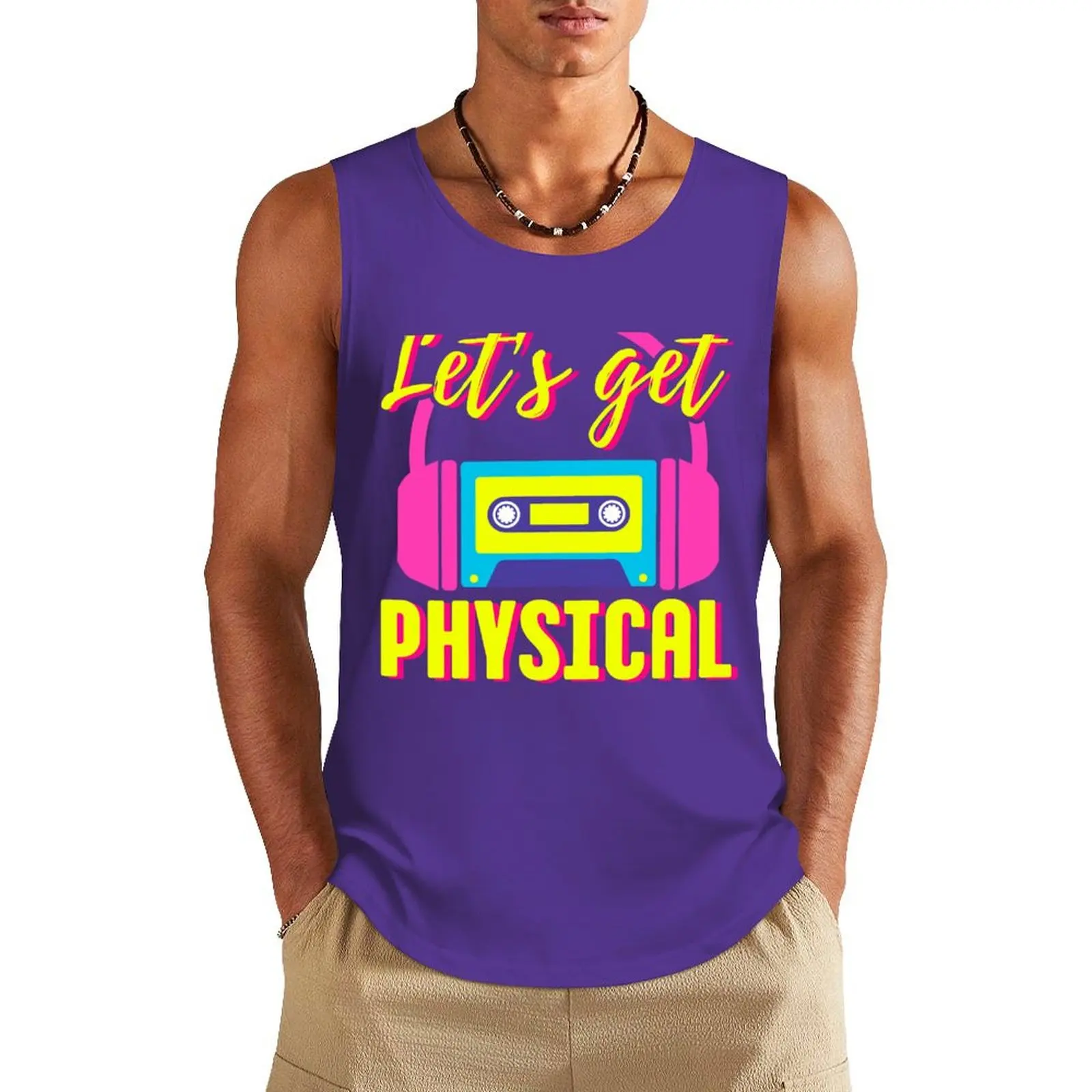 Lets Get Physical 80s Costume Party Retro Eighties Workout 1980s Tank Top summer gym Short sleeve men's t-shirts and tank tops