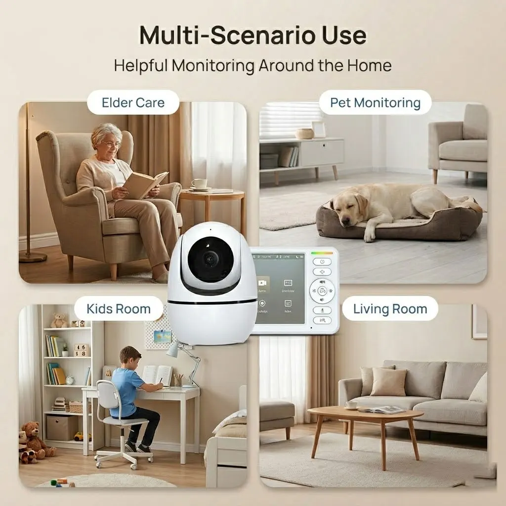 5-Zoll-PTZ-Babyphone-Kamera mit Audio, 5000mAh wiederaufladbarem Elternbildschirm, 4-fachem Digitalzoom, Zwei-Wege-Kommunikation, IR-Nachtsicht, VOX-Geräuscherkennung, Raumtemperaturüberwachung, 5 Schlaflieder, Fernüberwachung, kabelloser Videomonitor für Kinderzimmer, Schlafzimmer und Babypflege – Detail 13