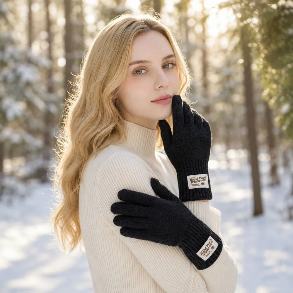 Fashionable Unisex Knitted Gloves Windproof Elastic Cuff Warm Gloves Solid Color Winter Gloves Winter