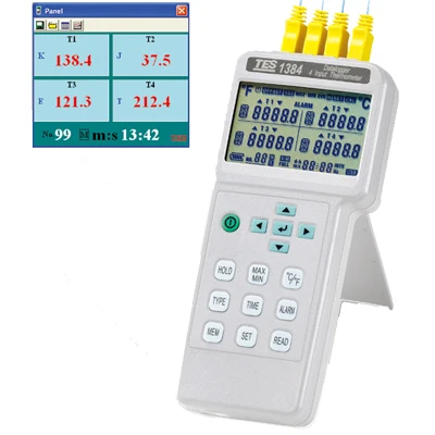TES-1384 4-Channel Digital Temperature Recorder K/J/E/T-Type Thermocouple Thermometer High Accuracy 16,000 Data Logging 3-Second