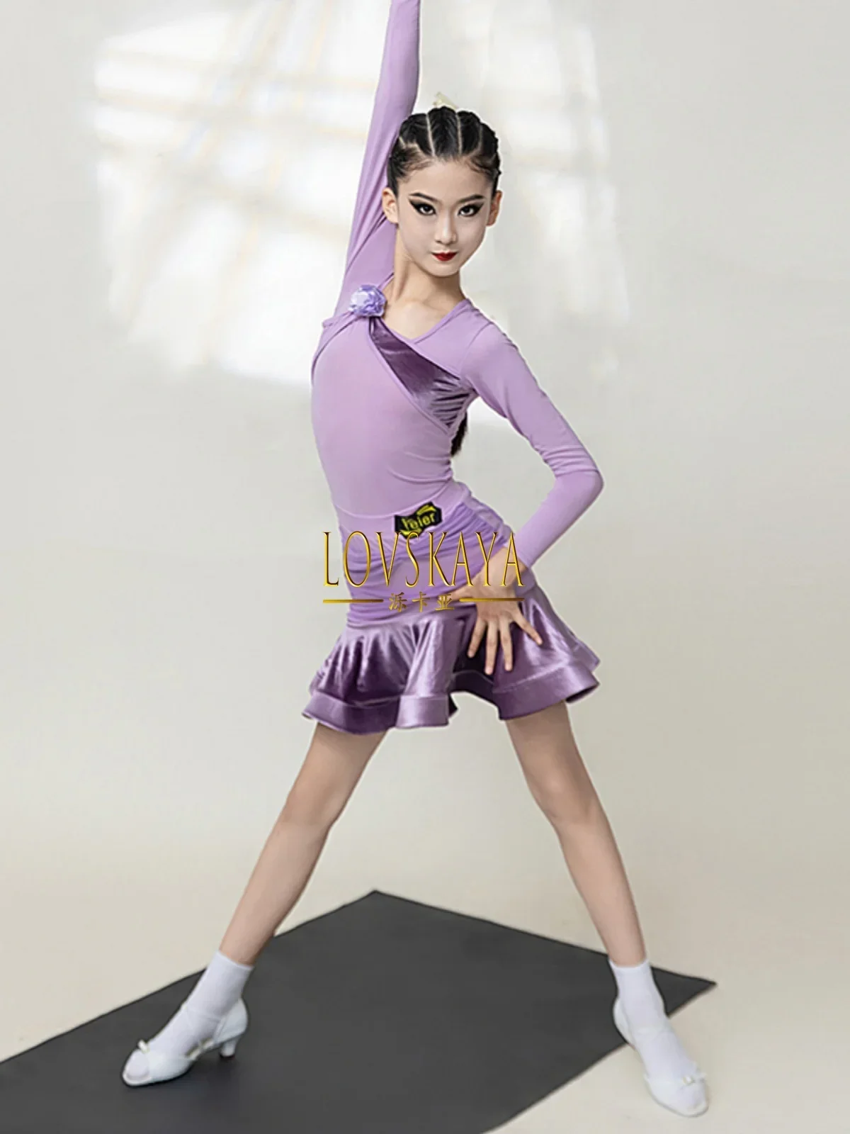 new children training and practice clothing long sleeved performance Latin dance costume for girls