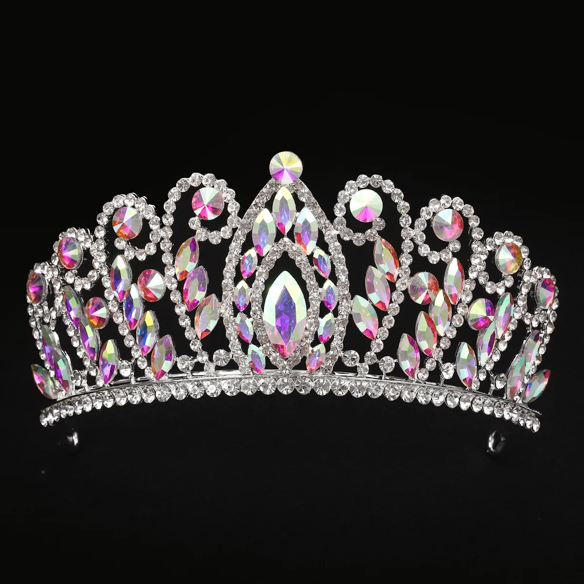 Korean bridal crown alloy rhinestone high-end pink crown wedding dress hair accessories birthday party performance headband