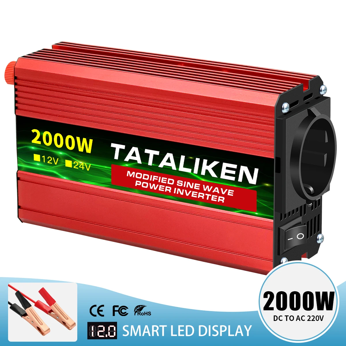 Modified Sine Wave Inverter 600W-4000W Digital display 12V DC to 220V AC European standard socket