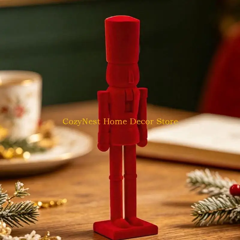 92MF Christmas Nutcrackers Figurine Table Decors With Soft Red Flocking Texture