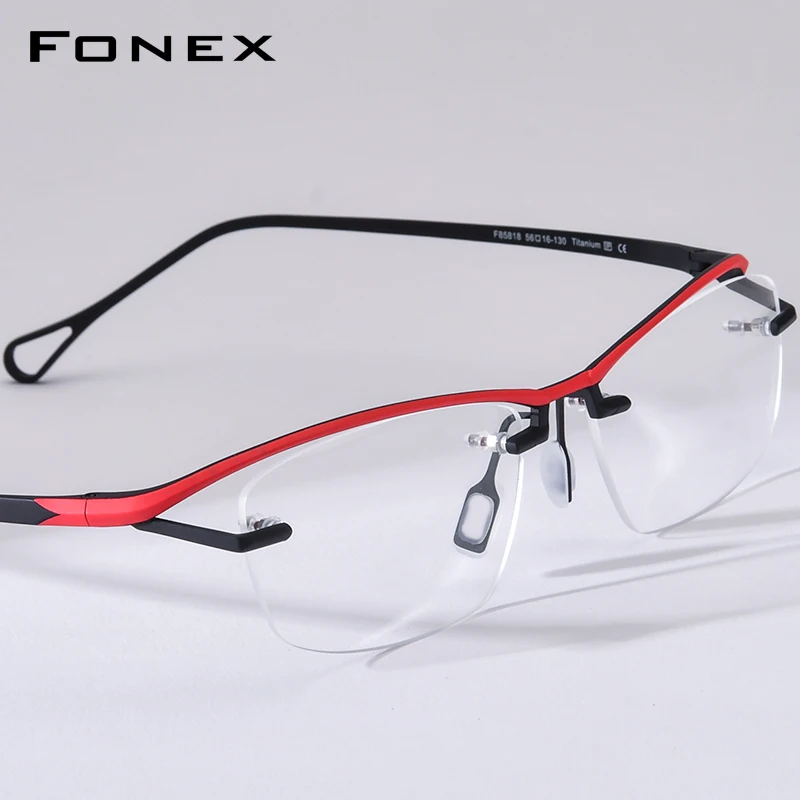 FONEX Titanium Eyeglasses Frame Men Brand Design Semi-Rimless Square Glasses Half-Rim Japanese Ultralight Eyewear 85818