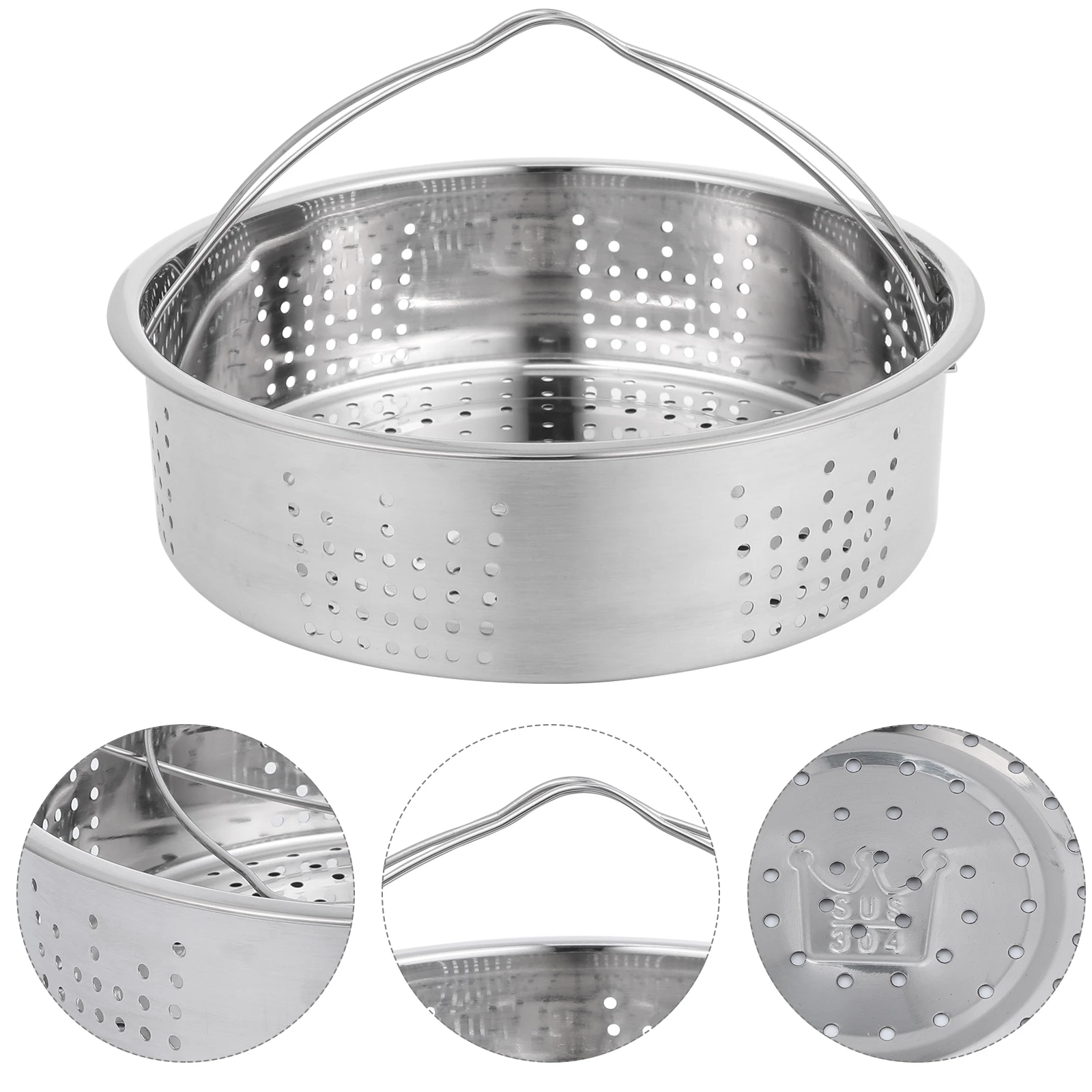 

1pc Stainless Steel Steamer Basket 20Cm Round Mesh Kitchen Steaming Rack For Rice Cooker Double Handles Heat Resistant Tool