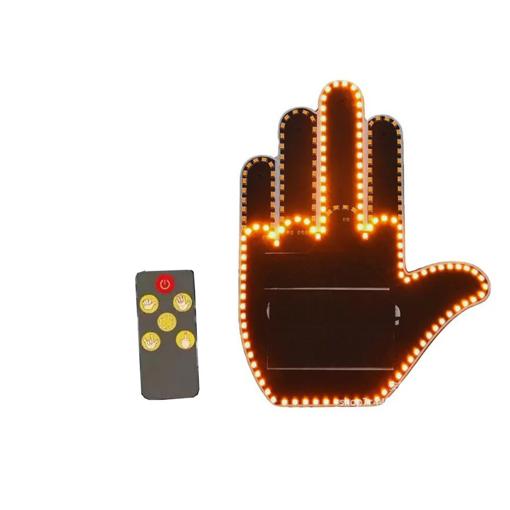 Car Finger Light with Remote, Road Rage Signs Middle Finger Gesture Light，Auto Amber Middle Finger Warning Brake Light ﻿