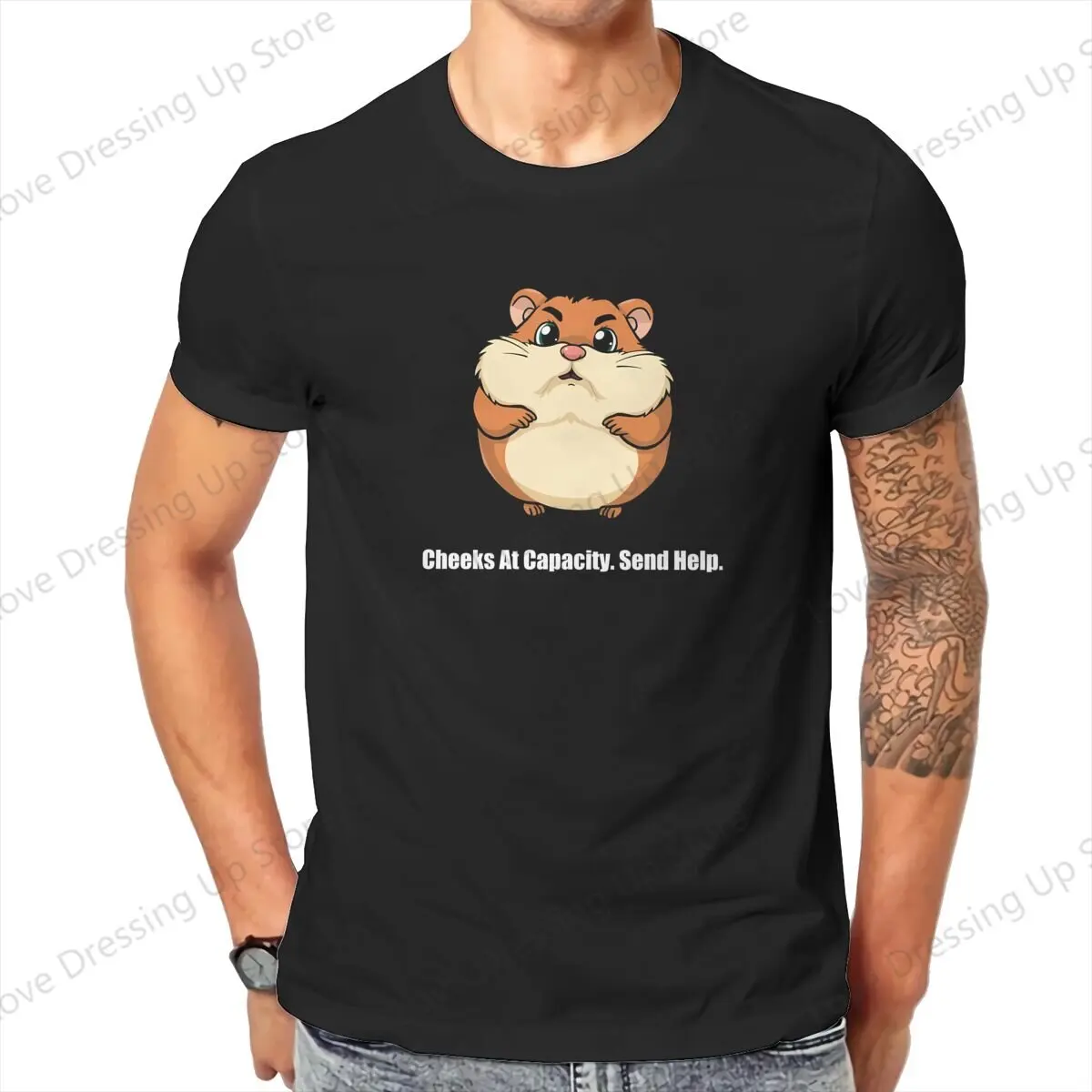 Lucky Hamster 100% Cotton Printed Men T-Shirt Cheeks At Capacity Send Help Short sleeve Tshirts Harajuku Tee Funny Tops