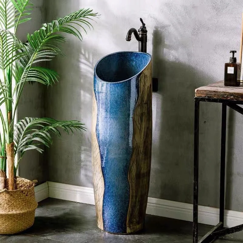 S*& New Design Unique Art Ceramic Pedestal Wash Hand Basin