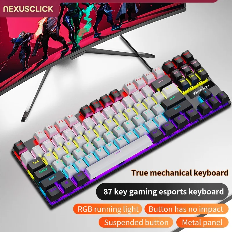 nexusclick-k87-メカニカルゲーミングキーボード、有線usb接続、プラグ＆プレイ、5000万回のキーストローク耐久、rgbバックライト、全キー対応、キー入力競合なし、オフィス用キーキャップ。