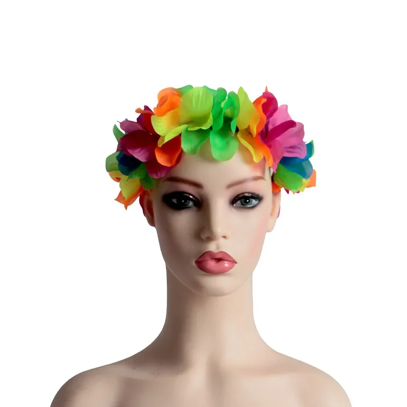 Hawaiian Wreaths Headband Tropical Luau Flower Headpiece Leis Thicker Floral Crown for Summer Beach Pool Party Christmas